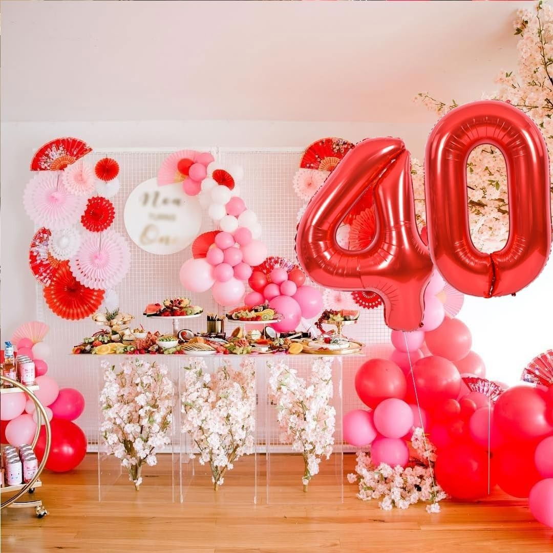 Balon din Folie Metalizata Flippy, Figurina Cifra, Tema Aniversare 100 cm, Ambalaj Individual, Pai inclus, Umflare cu Aer sau Heliu, Rosu, Cifra 4 [3]