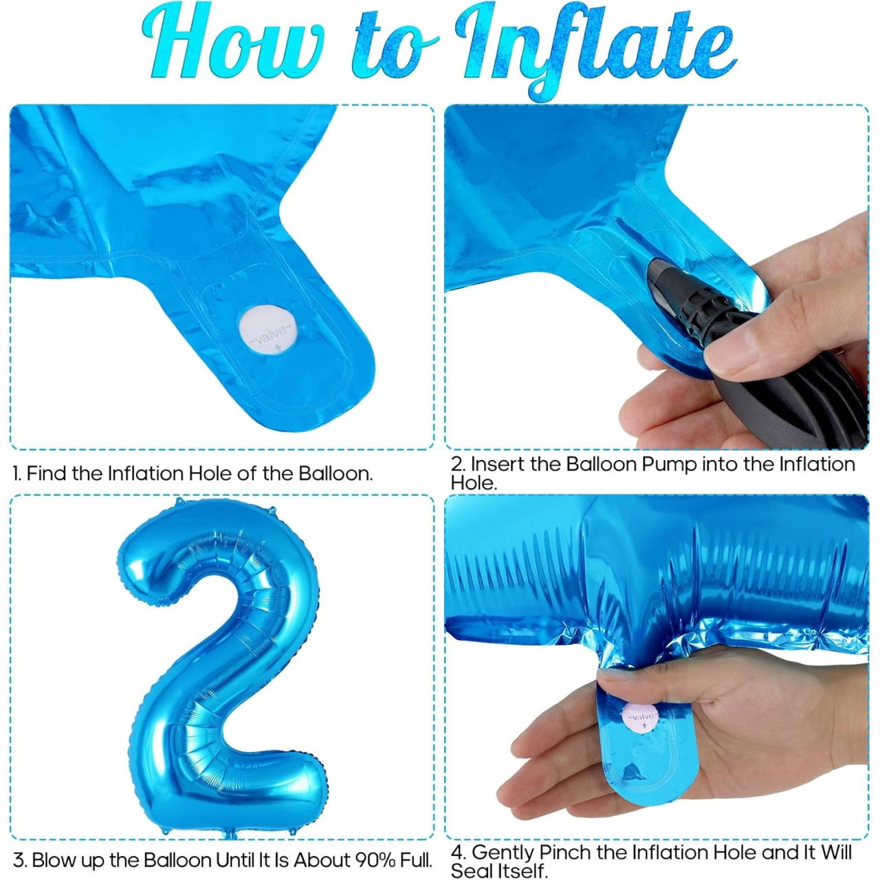 Balon din Folie Metalizata Flippy, Figurina Cifra, Tema Aniversare 40 cm, Ambalaj Individual, Pai inclus, Umflare cu Aer sau Heliu, Albastru, Cifra 2 [2]