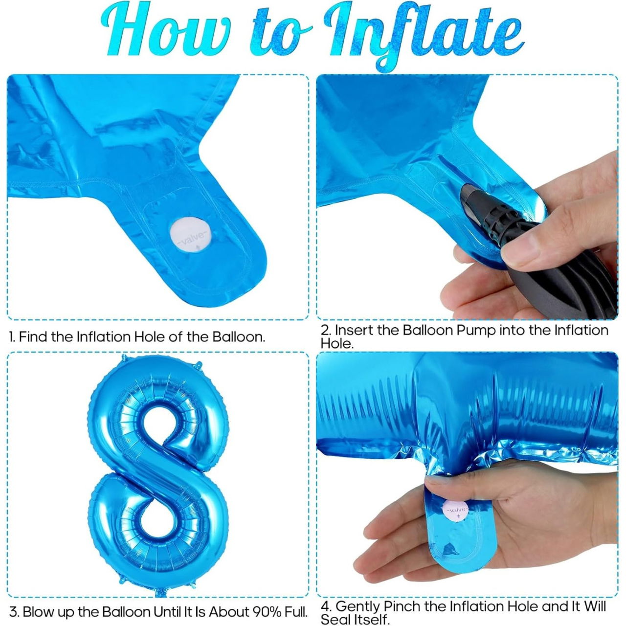 Balon din Folie Metalizata Flippy, Figurina Cifra, Tema Aniversare 40 cm, Ambalaj Individual, Pai inclus, Umflare cu Aer sau Heliu, Albastru, Cifra 8 [2]