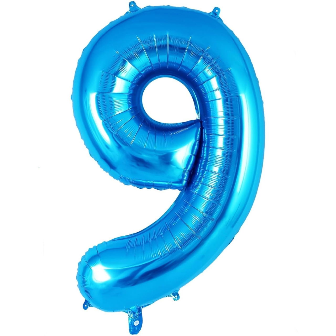 Balon din Folie Metalizata Flippy, Figurina Cifra, Tema Aniversare 40 cm, Ambalaj Individual, Pai inclus, Umflare cu Aer sau Heliu, Albastru, Cifra 9 [1]