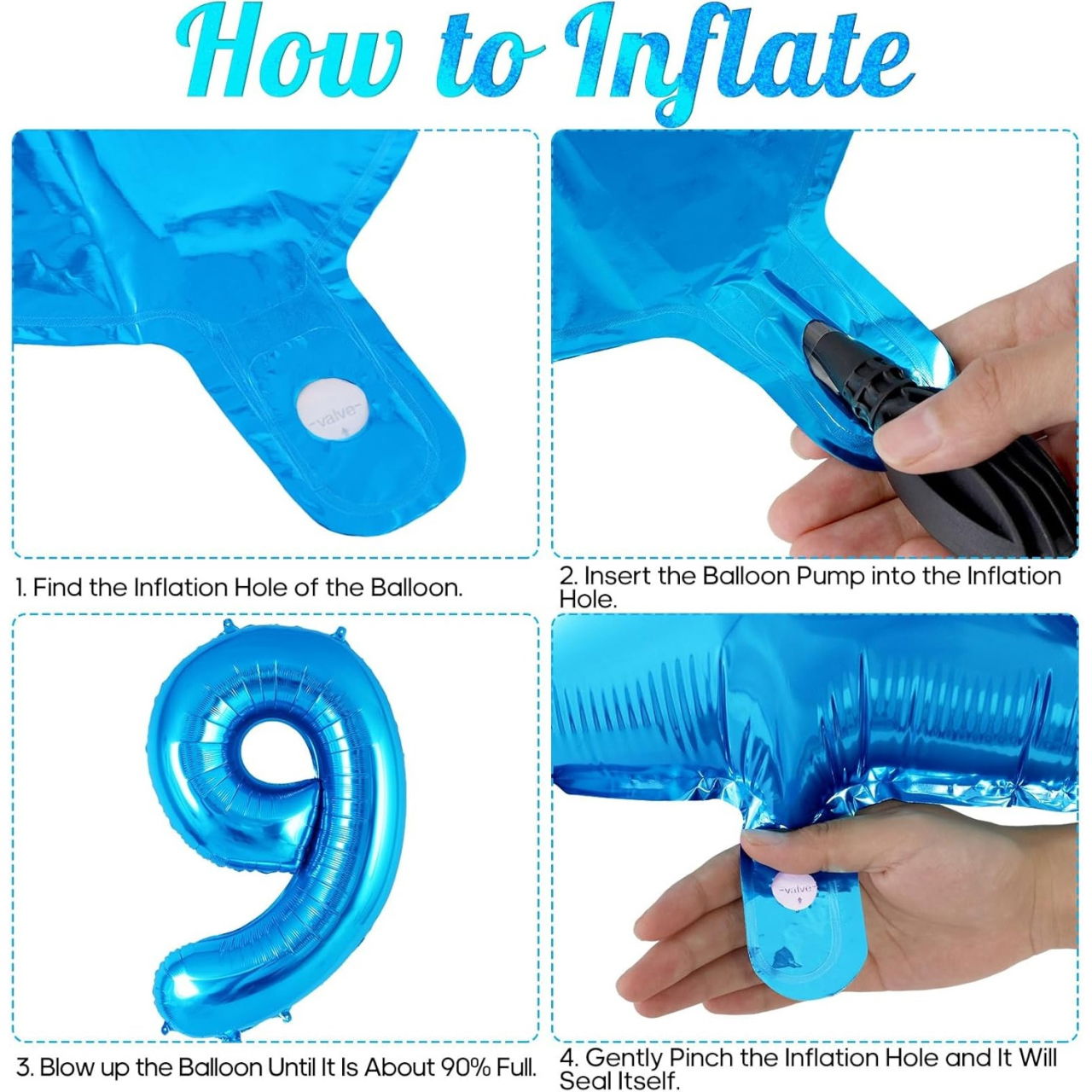 Balon din Folie Metalizata Flippy, Figurina Cifra, Tema Aniversare 40 cm, Ambalaj Individual, Pai inclus, Umflare cu Aer sau Heliu, Albastru, Cifra 9 [2]