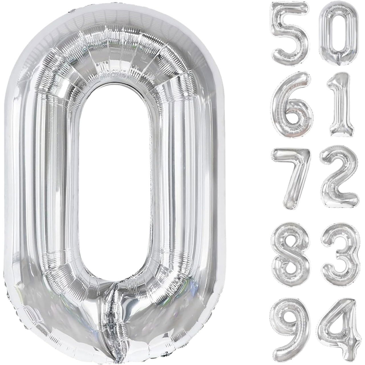 Balon din Folie Metalizata, Flippy, Figurina Cifra, Tema Aniversare 40 cm, Ambalaj Individual, Pai inclus, Umflare cu Aer sau Heliu, Argintiu, Cifra 0 [8]