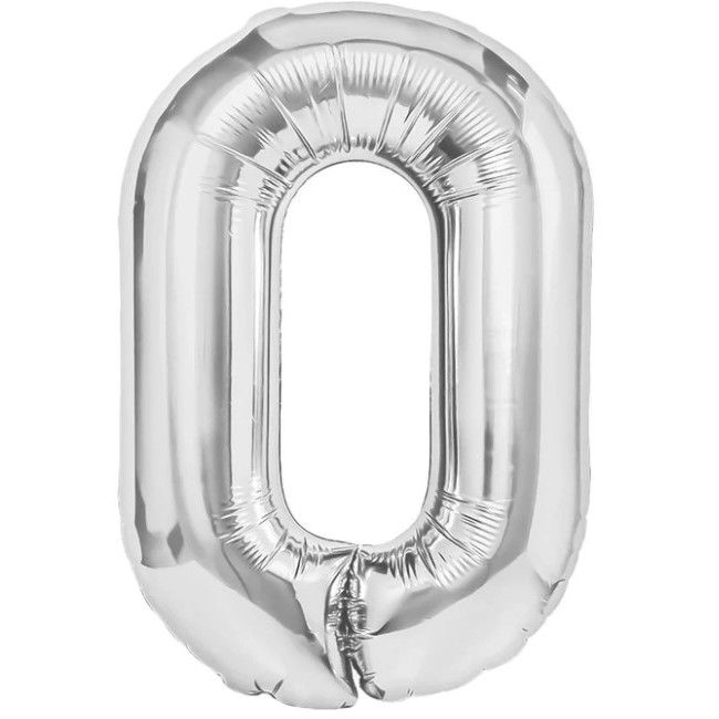 Balon din Folie Metalizata, Flippy, Figurina Cifra, Tema Aniversare 40 cm, Ambalaj Individual, Pai inclus, Umflare cu Aer sau Heliu, Argintiu, Cifra 0 [1]