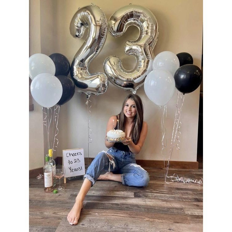 Balon din Folie Metalizata Flippy, Figurina Cifra, Tema Aniversare 40 cm, Ambalaj Individual, Pai inclus, Umflare cu Aer sau Heliu, Argintiu, Cifra 3 [4]