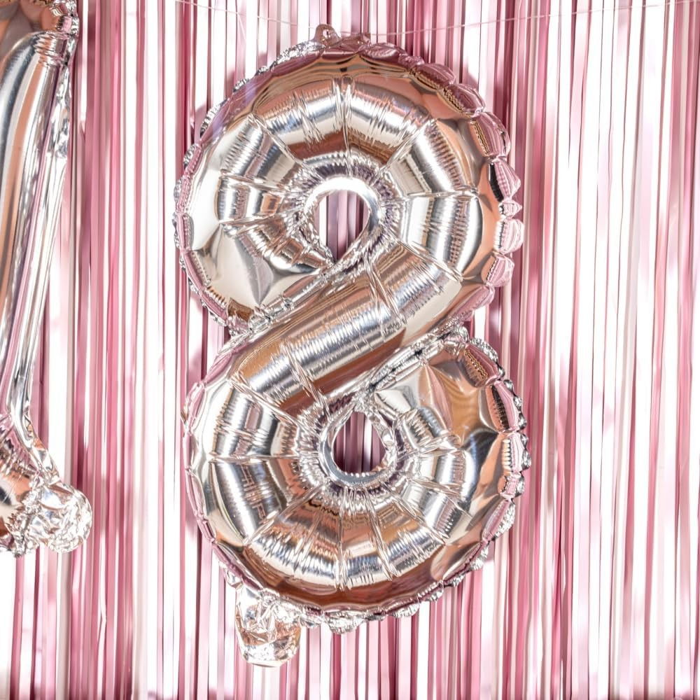 Balon din Folie Metalizata Flippy, Figurina Cifra, Tema Aniversare 40 cm, Ambalaj Individual, Pai inclus, Umflare cu Aer sau Heliu, Argintiu, Cifra 8 [5]