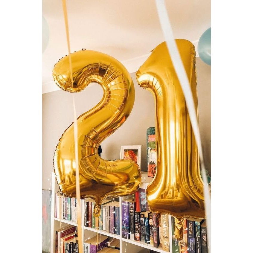 Balon din Folie Metalizata Flippy, Figurina Cifra, Tema Aniversare 40 cm, Ambalaj Individual, Pai inclus, Umflare cu Aer sau Heliu, Auriu, Cifra 1 [11]