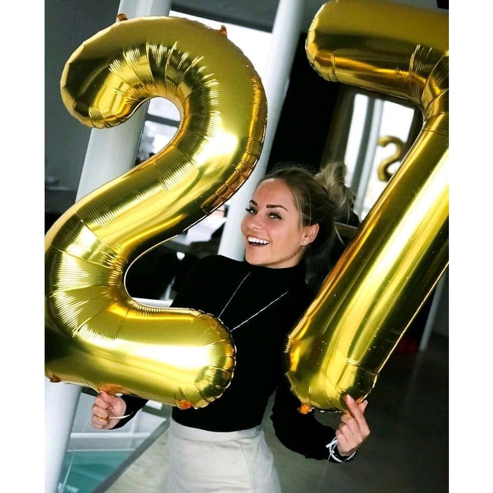 Balon din Folie Metalizata Flippy, Figurina Cifra, Tema Aniversare 40 cm, Ambalaj Individual, Pai inclus, Umflare cu Aer sau Heliu, Auriu, Cifra 2 [3]