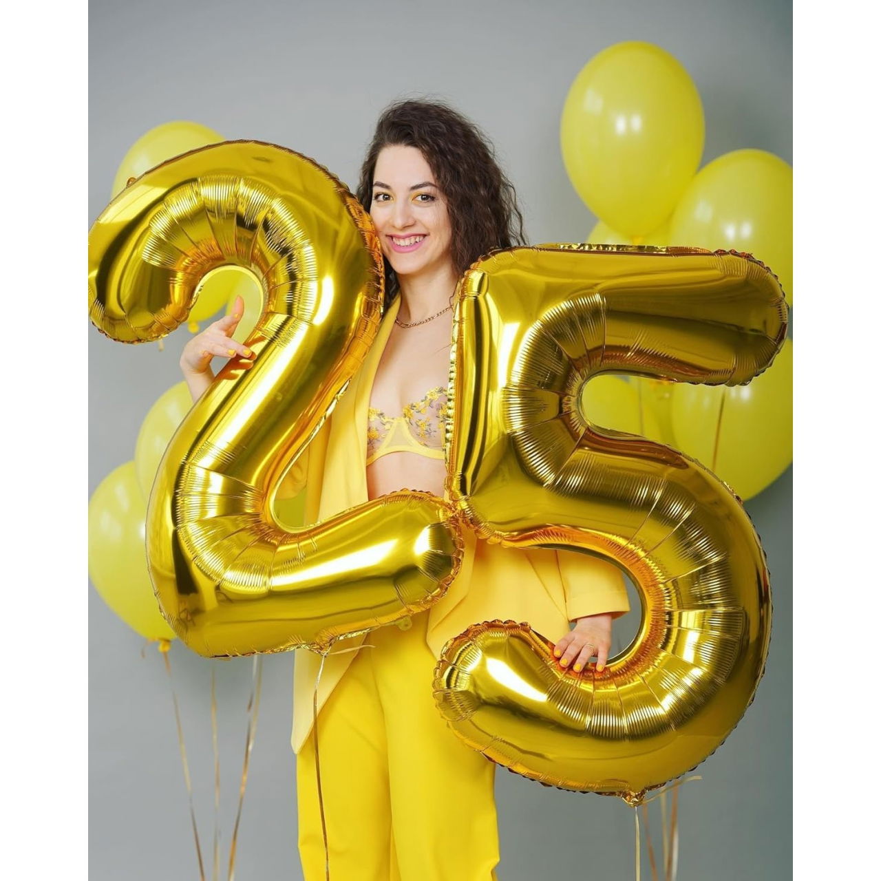 Balon din Folie Metalizata Flippy, Figurina Cifra, Tema Aniversare 40 cm, Ambalaj Individual, Pai inclus, Umflare cu Aer sau Heliu, Auriu, Cifra 2 [4]