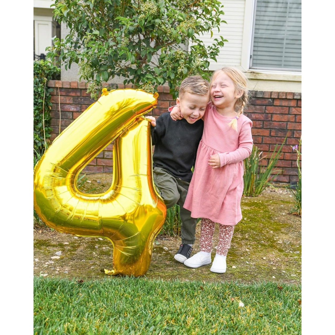 Balon din Folie Metalizata Flippy, Figurina Cifra, Tema Aniversare 40 cm, Ambalaj Individual, Pai inclus, Umflare cu Aer sau Heliu, Auriu, Cifra 4 [5]