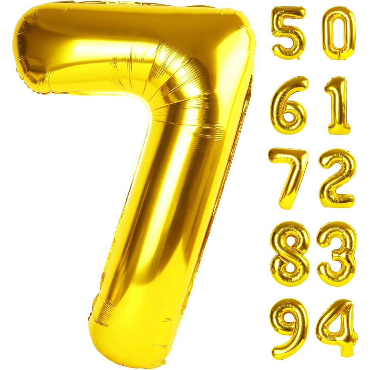 Balon din Folie Metalizata Flippy, Figurina Cifra, Tema Aniversare 40 cm, Ambalaj Individual, Pai inclus, Umflare cu Aer sau Heliu, Auriu, Cifra 7 [8]