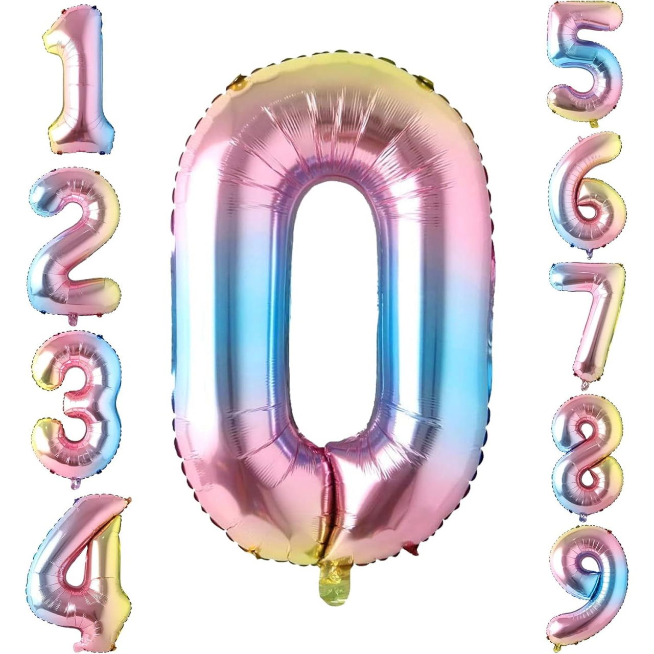 Balon din Folie Metalizata Flippy, Figurina Cifra, Tema Aniversare 40 cm, Ambalaj Individual, Pai inclus, Umflare cu Aer sau Heliu, Multicolor, Cifra 0 [5]