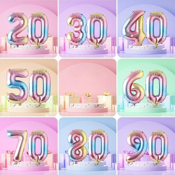 Balon din Folie Metalizata Flippy, Figurina Cifra, Tema Aniversare 40 cm, Ambalaj Individual, Pai inclus, Umflare cu Aer sau Heliu, Multicolor, Cifra 0 [2]