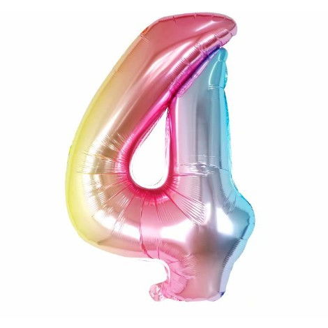 Balon din Folie Metalizata Flippy, Figurina Cifra, Tema Aniversare 40 cm, Ambalaj Individual, Pai inclus, Umflare cu Aer sau Heliu, Multicolor, Cifra 4 [1]