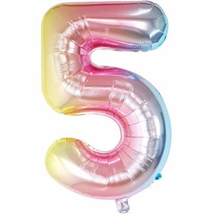Balon din Folie Metalizata Flippy, Figurina Cifra, Tema Aniversare 40 cm, Ambalaj Individual, Pai inclus, Umflare cu Aer sau Heliu, Multicolor, Cifra 5 [1]