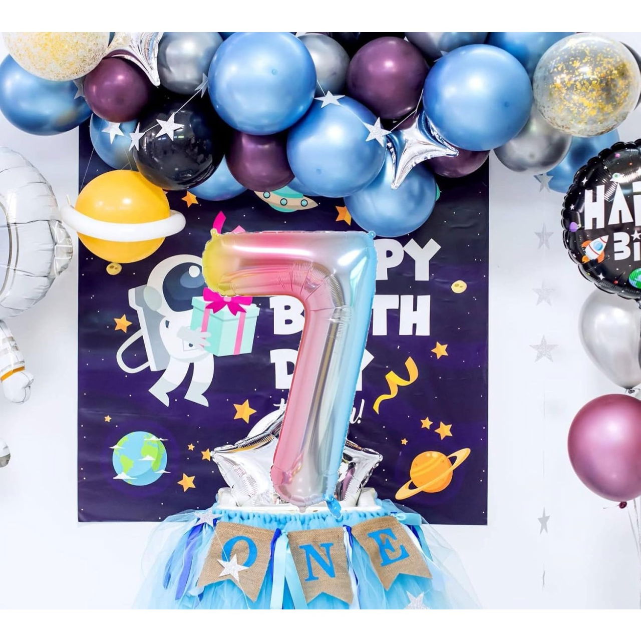 Balon din Folie Metalizata Flippy, Figurina Cifra, Tema Aniversare 40 cm, Ambalaj Individual, Pai inclus, Umflare cu Aer sau Heliu, Multicolor, Cifra 7 [4]