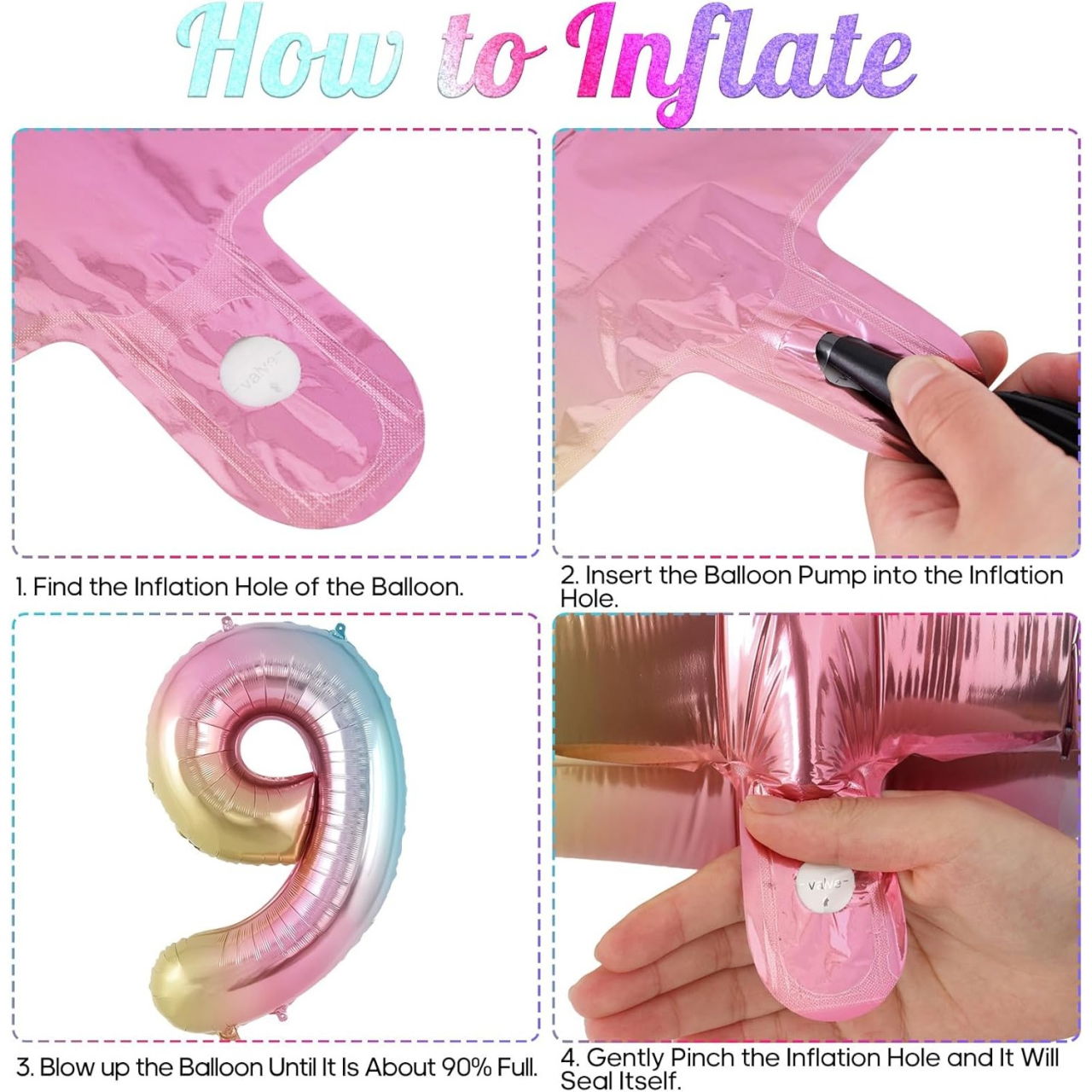 Balon din Folie Metalizata Flippy, Figurina Cifra, Tema Aniversare 40 cm, Ambalaj Individual, Pai inclus, Umflare cu Aer sau Heliu, Multicolor, Cifra 9 [2]