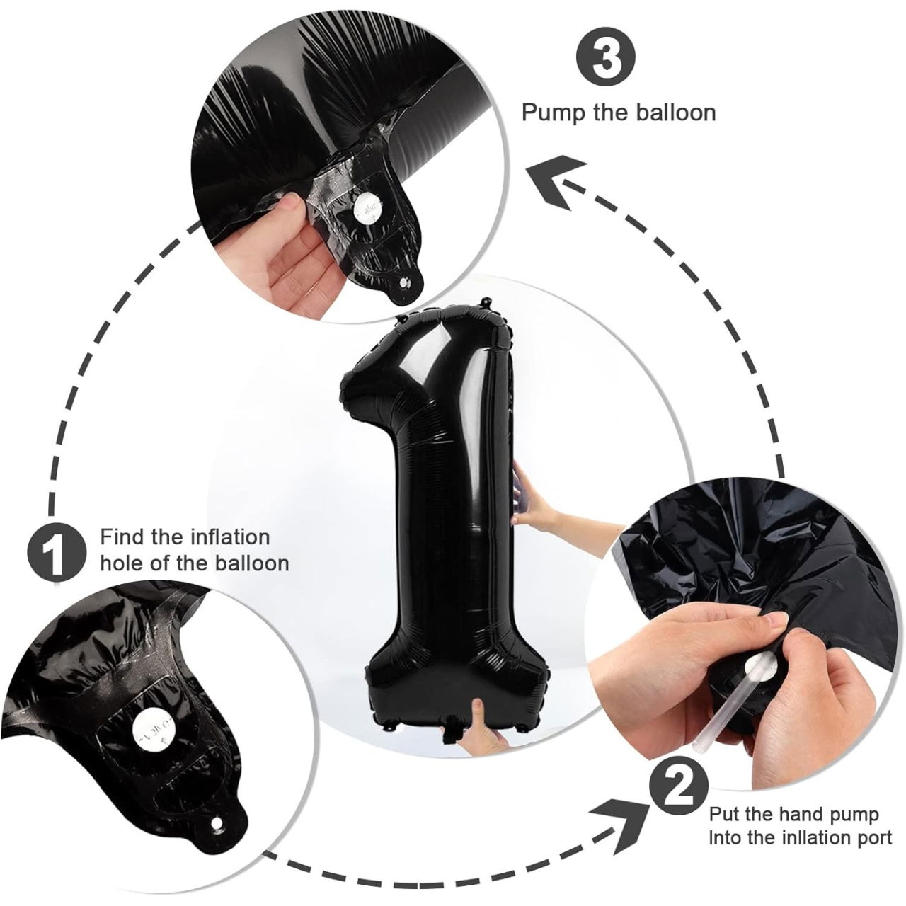 Balon din Folie Metalizata Flippy, Figurina Cifra, Tema Aniversare 40 cm, Ambalaj Individual, Pai inclus, Umflare cu Aer sau Heliu, Negru, Cifra 1 [2]