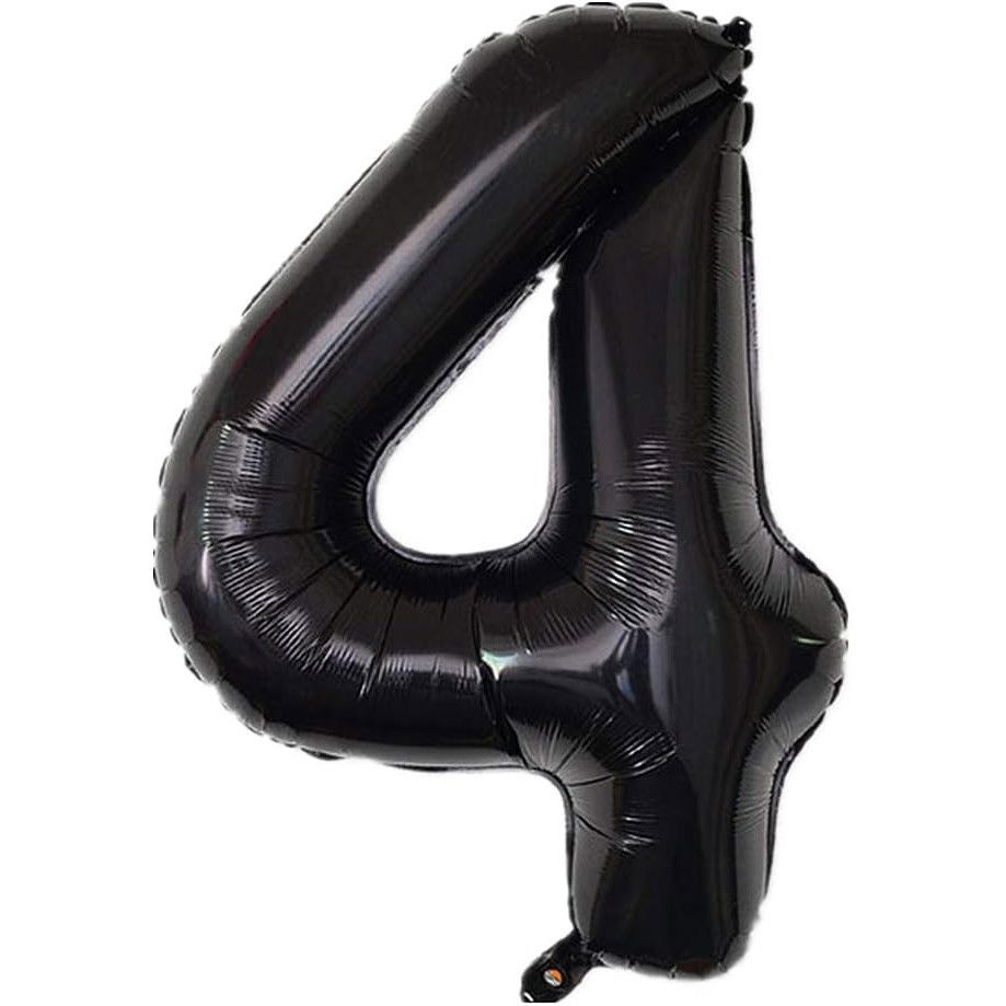 Balon din Folie Metalizata Flippy, Figurina Cifra, Tema Aniversare 40 cm, Ambalaj Individual, Pai inclus, Umflare cu Aer sau Heliu, Negru, Cifra 4 [4]