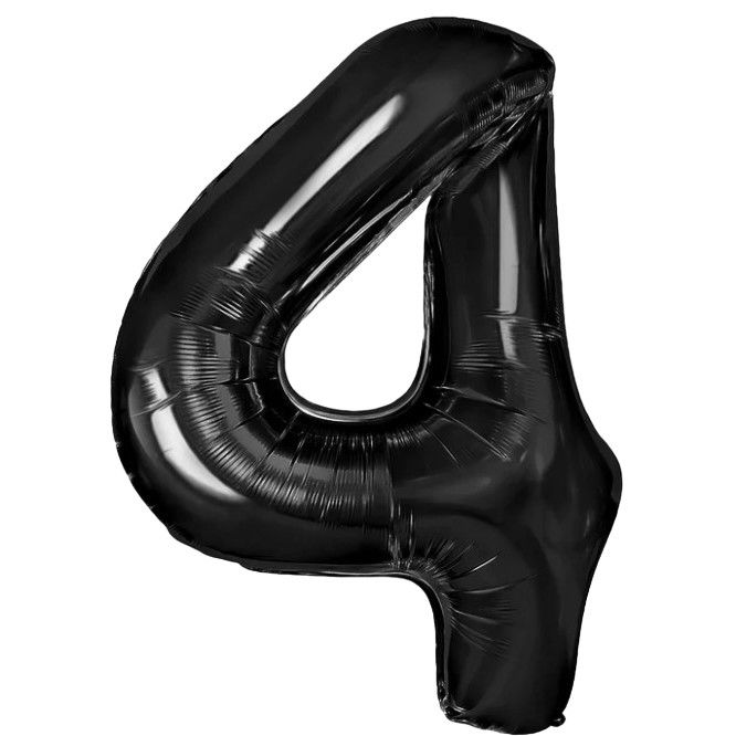 Balon din Folie Metalizata Flippy, Figurina Cifra, Tema Aniversare 40 cm, Ambalaj Individual, Pai inclus, Umflare cu Aer sau Heliu, Negru, Cifra 4 [1]