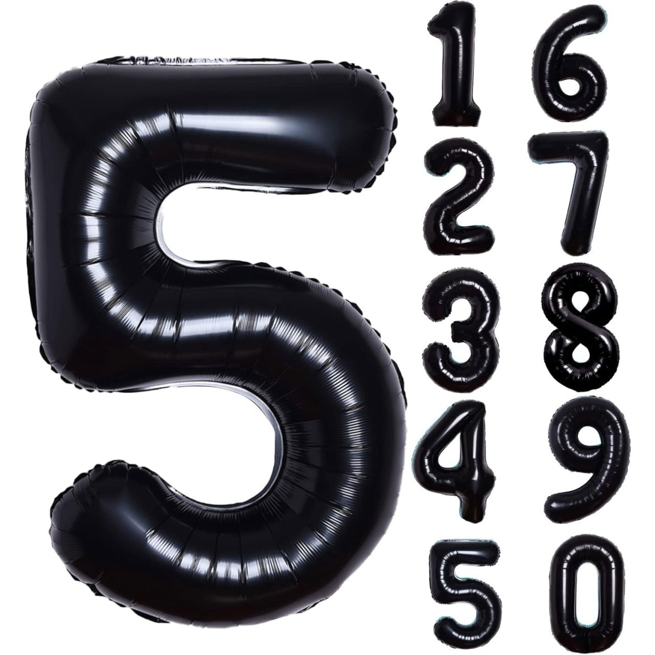 Balon din Folie Metalizata Flippy, Figurina Cifra, Tema Aniversare 40 cm, Ambalaj Individual, Pai inclus, Umflare cu Aer sau Heliu, Negru, Cifra 5 [6]