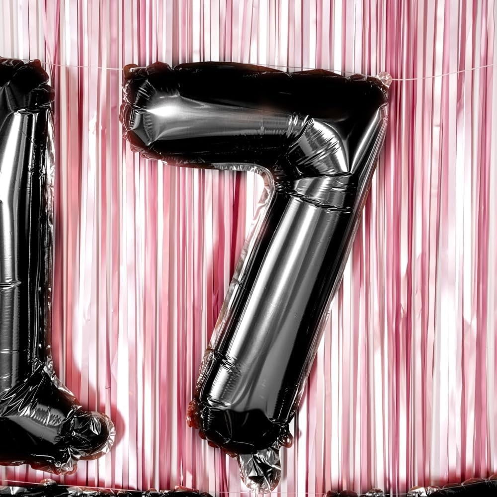 Balon din Folie Metalizata Flippy, Figurina Cifra, Tema Aniversare 40 cm, Ambalaj Individual, Pai inclus, Umflare cu Aer sau Heliu, Negru, Cifra 7 [5]