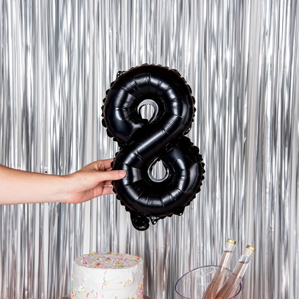 Balon din Folie Metalizata Flippy, Figurina Cifra, Tema Aniversare 40 cm, Ambalaj Individual, Pai inclus, Umflare cu Aer sau Heliu, Negru, Cifra 8 [3]