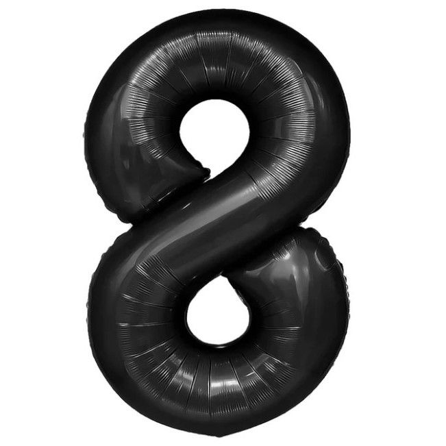 Balon din Folie Metalizata Flippy, Figurina Cifra, Tema Aniversare 40 cm, Ambalaj Individual, Pai inclus, Umflare cu Aer sau Heliu, Negru, Cifra 8 [1]