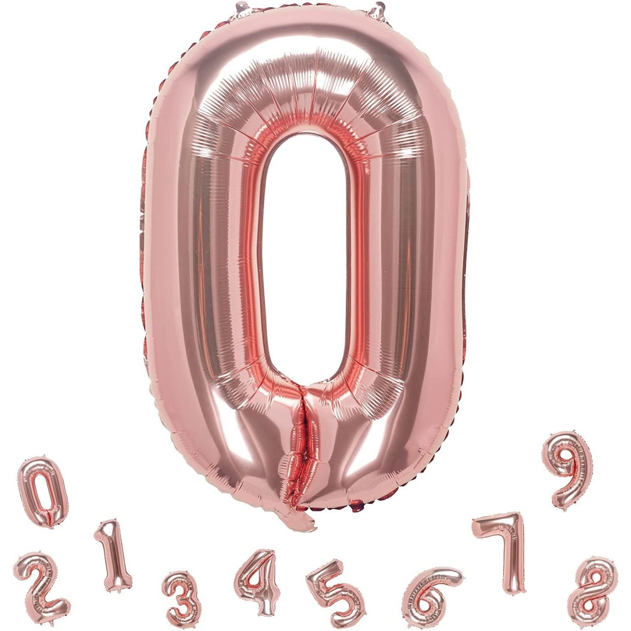 Balon din Folie Metalizata Flippy, Figurina Cifra, Tema Aniversare 40 cm, Ambalaj Individual, Pai inclus, Umflare cu Aer sau Heliu, Rose Gold, Cifra 0 [7]