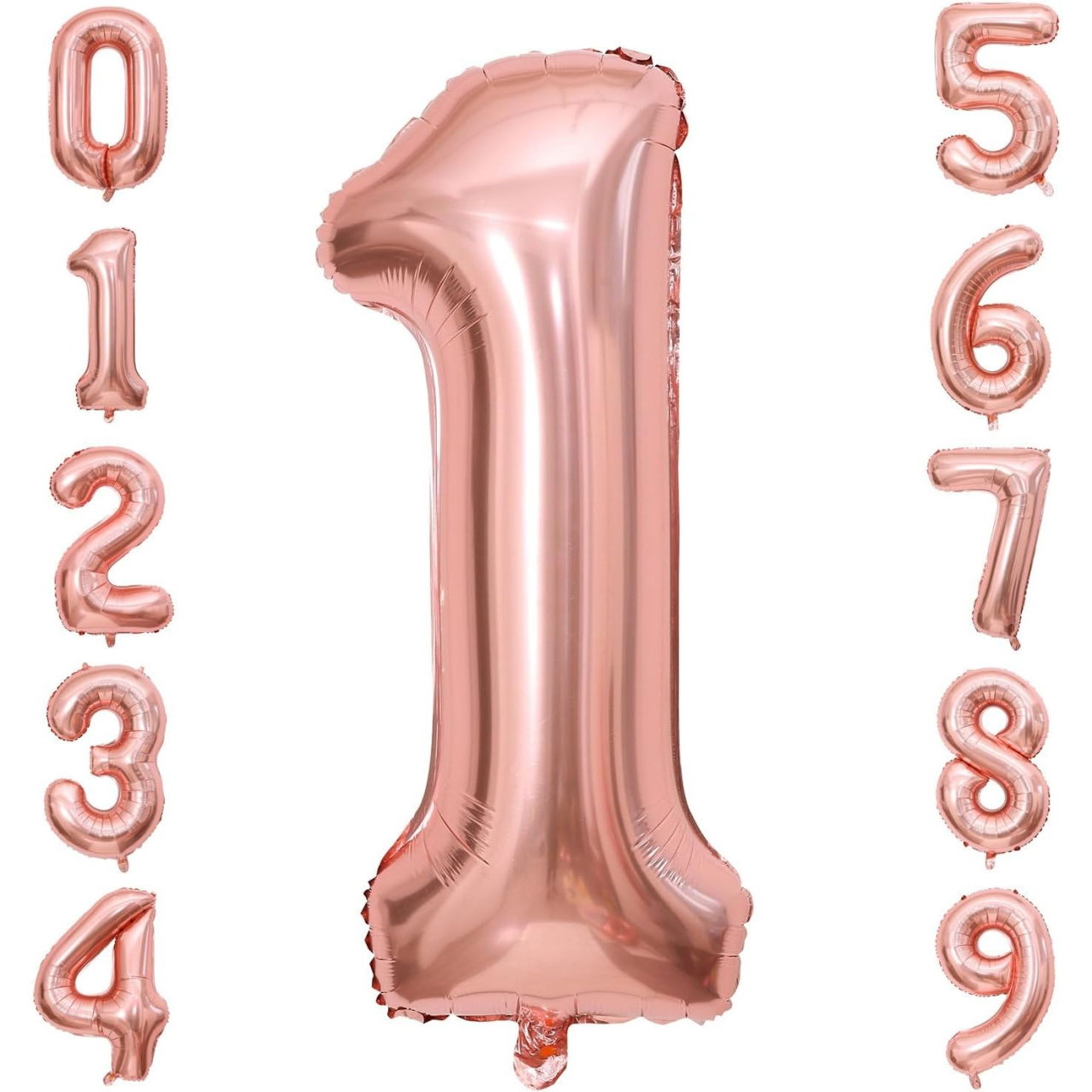 Balon din Folie Metalizata Flippy, Figurina Cifra, Tema Aniversare 40 cm, Ambalaj Individual, Pai inclus, Umflare cu Aer sau Heliu, Rose Gold, Cifra 1 [6]