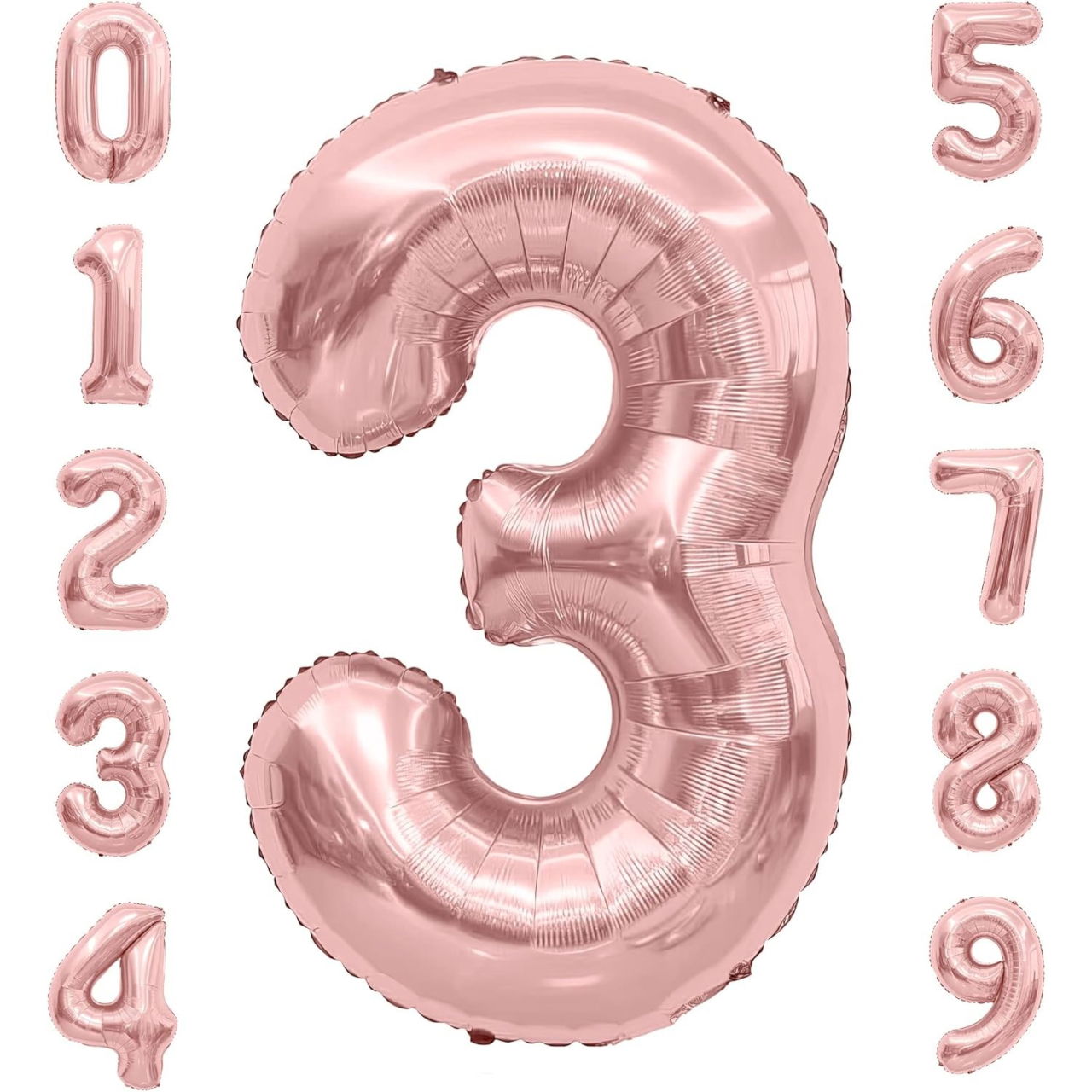 Balon din Folie Metalizata Flippy, Figurina Cifra, Tema Aniversare 40 cm, Ambalaj Individual, Pai inclus, Umflare cu Aer sau Heliu, Rose Gold, Cifra 3 [4]