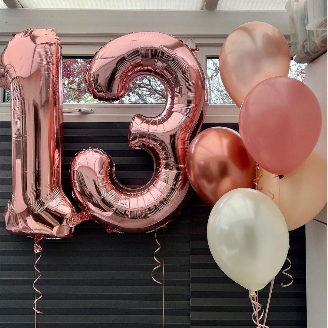 Balon din Folie Metalizata Flippy, Figurina Cifra, Tema Aniversare 40 cm, Ambalaj Individual, Pai inclus, Umflare cu Aer sau Heliu, Rose Gold, Cifra 3 [8]