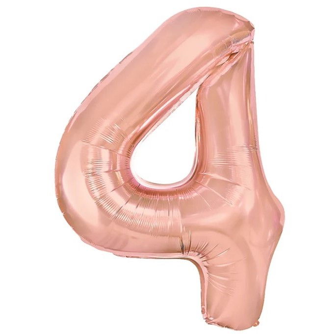Balon din Folie Metalizata Flippy, Figurina Cifra, Tema Aniversare 40 cm, Ambalaj Individual, Pai inclus, Umflare cu Aer sau Heliu, Rose Gold, Cifra 4 [1]