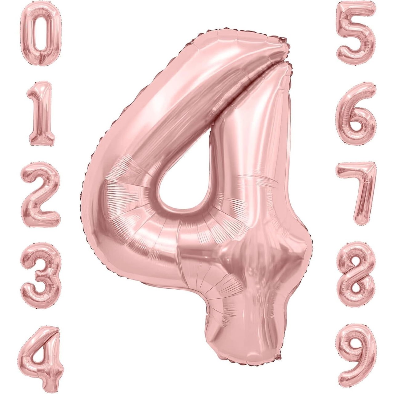 Balon din Folie Metalizata Flippy, Figurina Cifra, Tema Aniversare 40 cm, Ambalaj Individual, Pai inclus, Umflare cu Aer sau Heliu, Rose Gold, Cifra 4 [6]