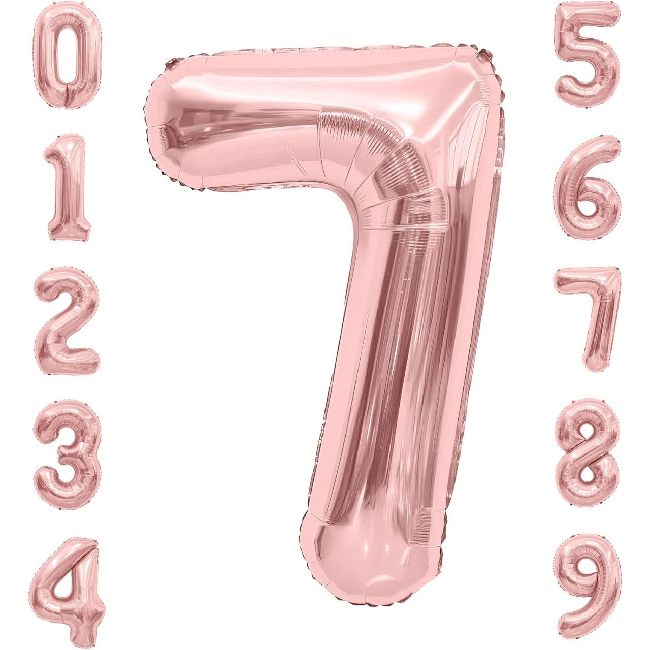 Balon din Folie Metalizata Flippy, Figurina Cifra, Tema Aniversare 40 cm, Ambalaj Individual, Pai inclus, Umflare cu Aer sau Heliu, Rose Gold, Cifra 7 [4]