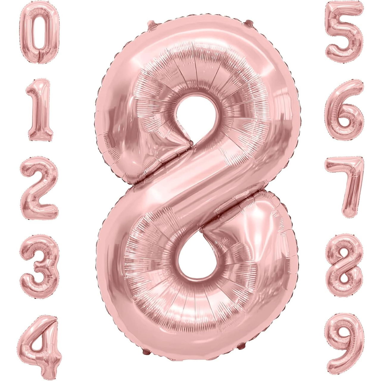 Balon din Folie Metalizata Flippy, Figurina Cifra, Tema Aniversare 40 cm, Ambalaj Individual, Pai inclus, Umflare cu Aer sau Heliu, Rose Gold, Cifra 8 [5]