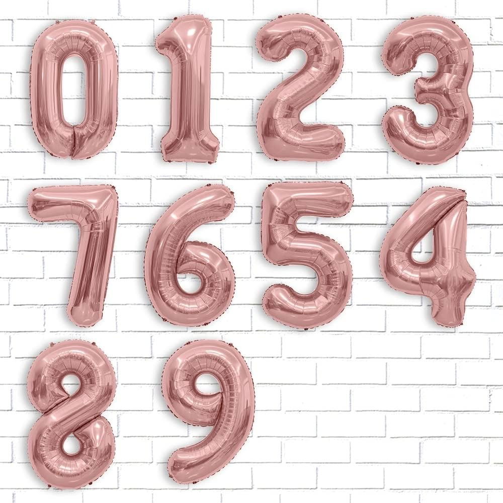 Balon din Folie Metalizata Flippy, Figurina Cifra, Tema Aniversare 40 cm, Ambalaj Individual, Pai inclus, Umflare cu Aer sau Heliu, Rose Gold, Cifra 9 [5]