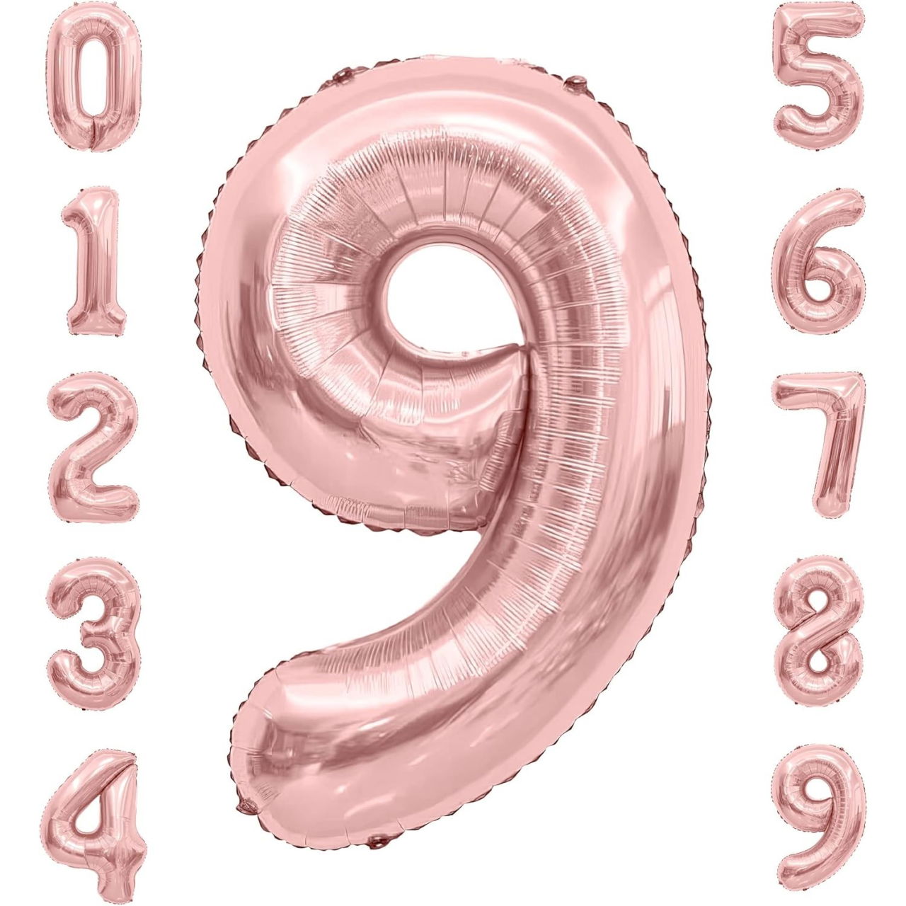 Balon din Folie Metalizata Flippy, Figurina Cifra, Tema Aniversare 40 cm, Ambalaj Individual, Pai inclus, Umflare cu Aer sau Heliu, Rose Gold, Cifra 9 [4]
