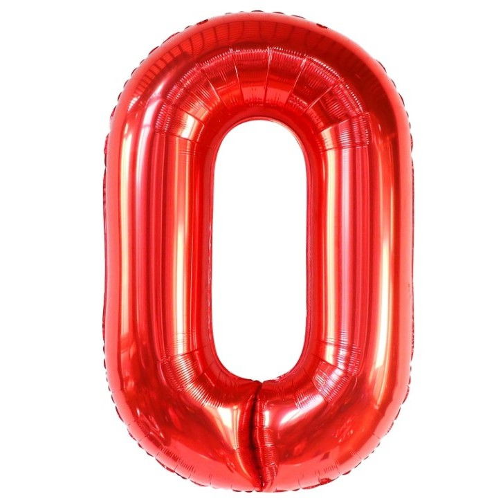 Balon din Folie Metalizata Flippy, Figurina Cifra, Tema Aniversare 40 cm, Ambalaj Individual, Pai inclus, Umflare cu Aer sau Heliu, Rosu, Cifra 0 [1]