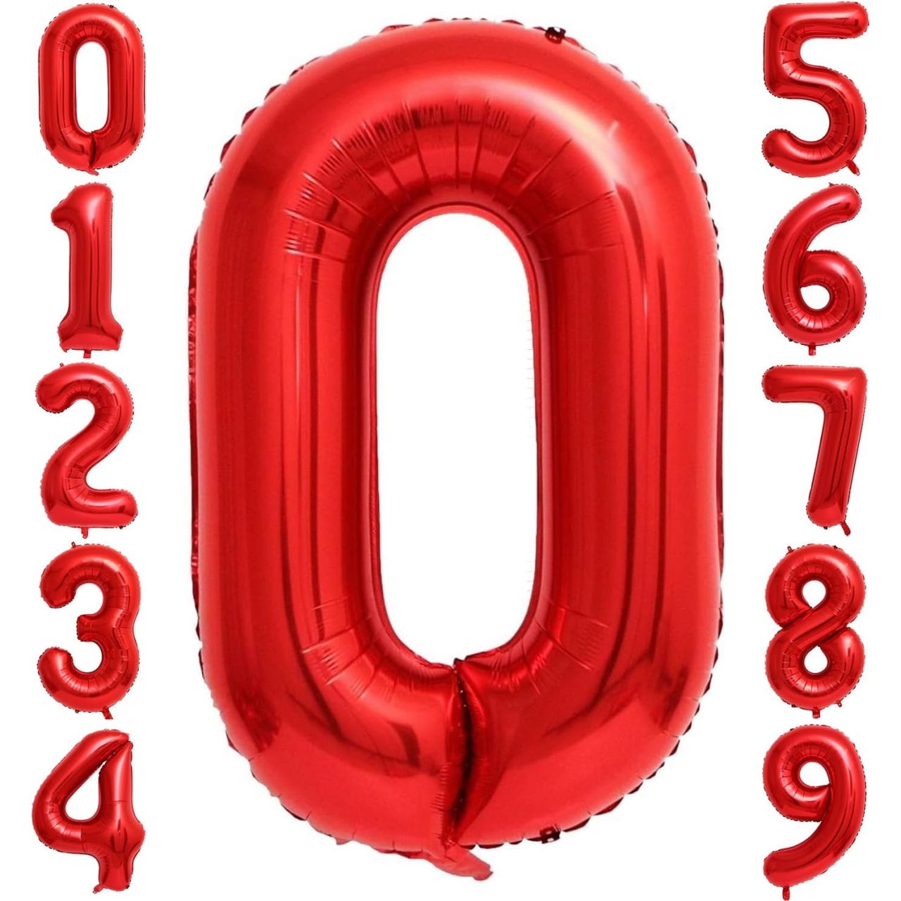 Balon din Folie Metalizata Flippy, Figurina Cifra, Tema Aniversare 40 cm, Ambalaj Individual, Pai inclus, Umflare cu Aer sau Heliu, Rosu, Cifra 0 [4]