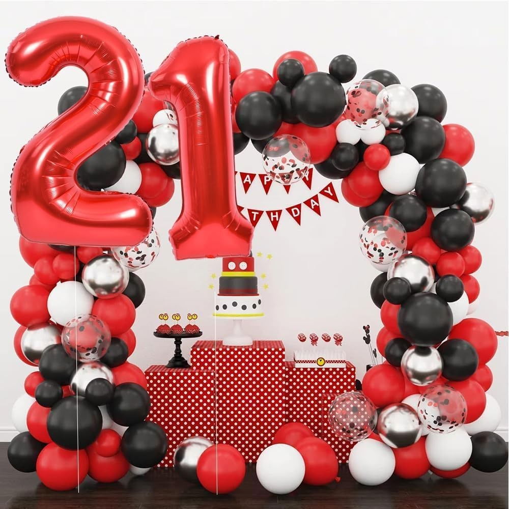 Balon din Folie Metalizata Flippy, Figurina Cifra, Tema Aniversare 40 cm, Ambalaj Individual, Pai inclus, Umflare cu Aer sau Heliu, Rosu, Cifra 1 [8]