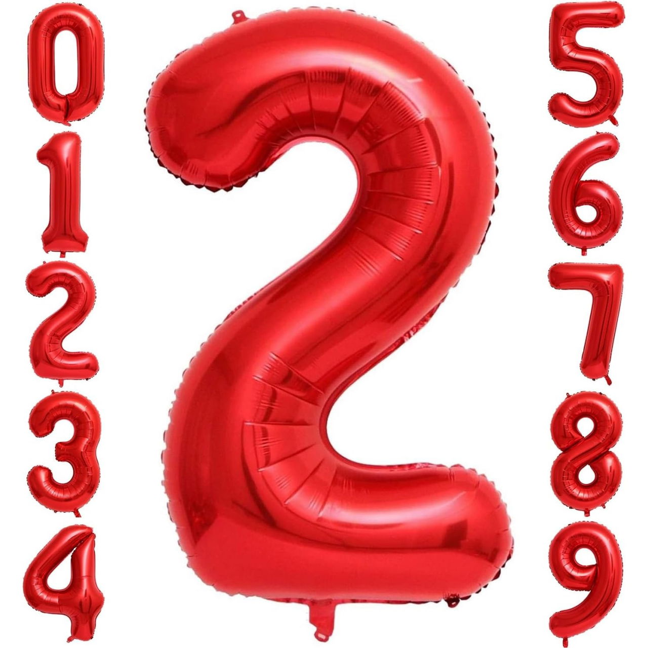 Balon din Folie Metalizata Flippy, Figurina Cifra, Tema Aniversare 40 cm, Ambalaj Individual, Pai inclus, Umflare cu Aer sau Heliu, Rosu, Cifra 2 [4]