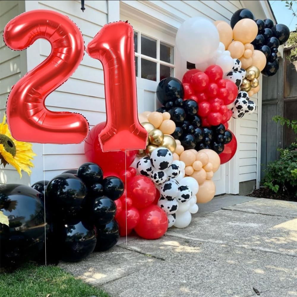 Balon din Folie Metalizata Flippy, Figurina Cifra, Tema Aniversare 40 cm, Ambalaj Individual, Pai inclus, Umflare cu Aer sau Heliu, Rosu, Cifra 2 [7]