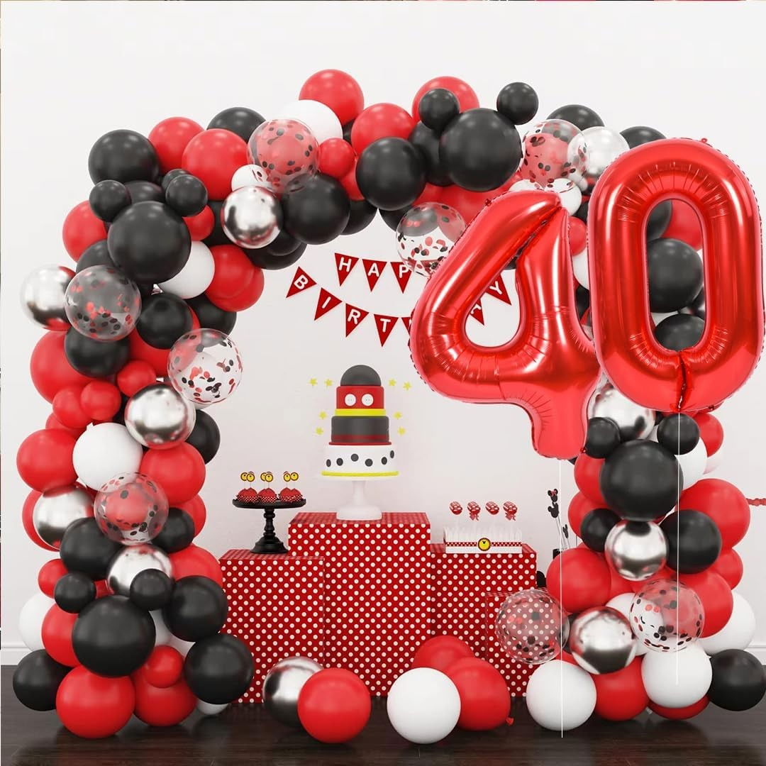 Balon din Folie Metalizata Flippy, Figurina Cifra, Tema Aniversare 40 cm, Ambalaj Individual, Pai inclus, Umflare cu Aer sau Heliu, Rosu, Cifra 4 [7]