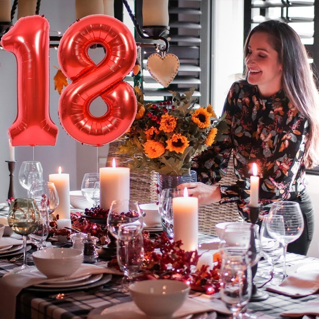 Balon din Folie Metalizata Flippy, Figurina Cifra, Tema Aniversare 40 cm, Ambalaj Individual, Pai inclus, Umflare cu Aer sau Heliu, Rosu, Cifra 8 [5]