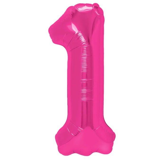 Balon din Folie Metalizata Flippy, Figurina Cifra, Tema Aniversare 40 cm, Ambalaj Individual, Pai inclus, Umflare cu Aer sau Heliu, Roz, Cifra 1 [3]