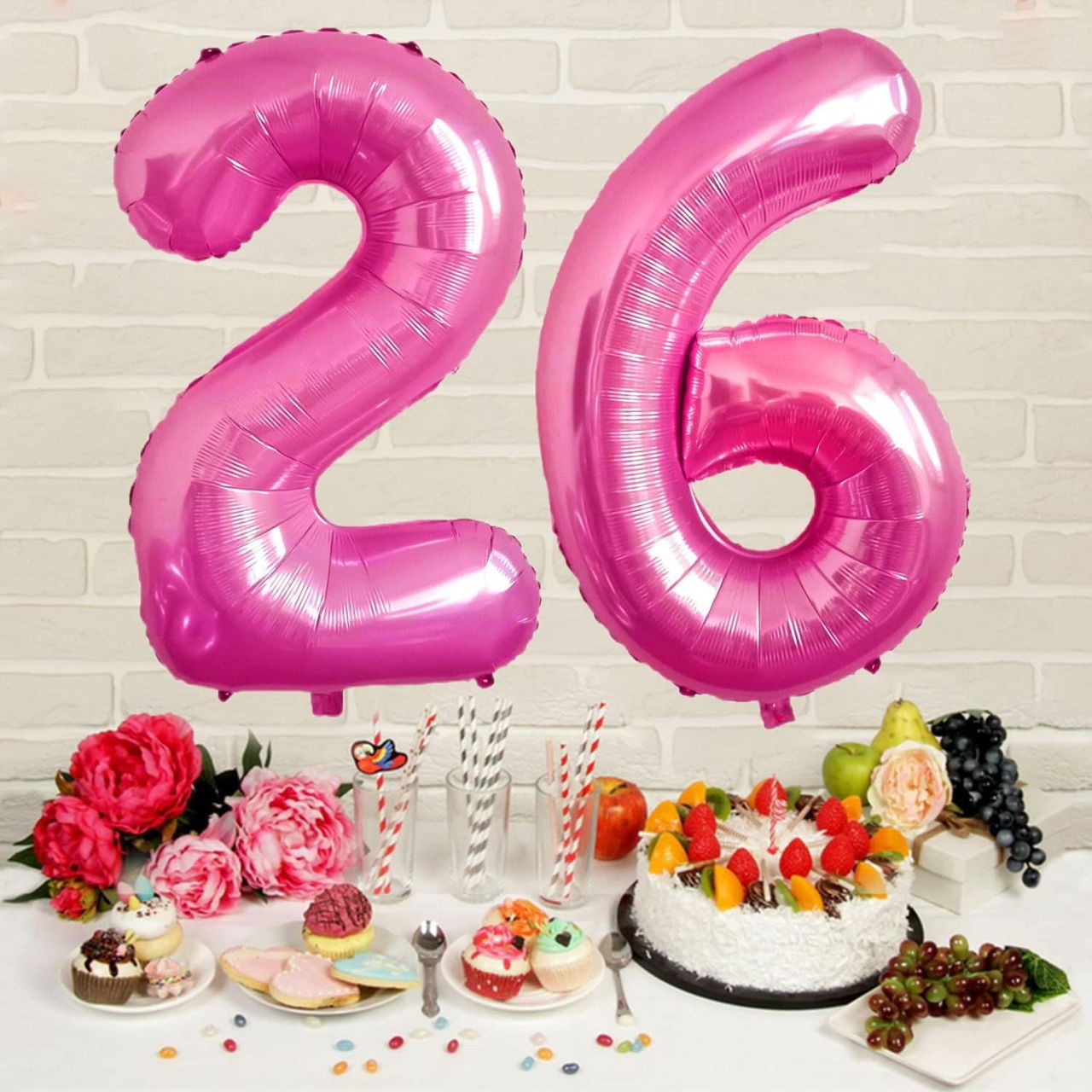 Balon din Folie Metalizata Flippy, Figurina Cifra, Tema Aniversare 40 cm, Ambalaj Individual, Pai inclus, Umflare cu Aer sau Heliu, Roz, Cifra 2 [3]