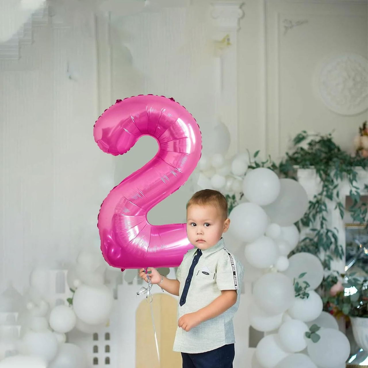 Balon din Folie Metalizata Flippy, Figurina Cifra, Tema Aniversare 40 cm, Ambalaj Individual, Pai inclus, Umflare cu Aer sau Heliu, Roz, Cifra 2 [4]