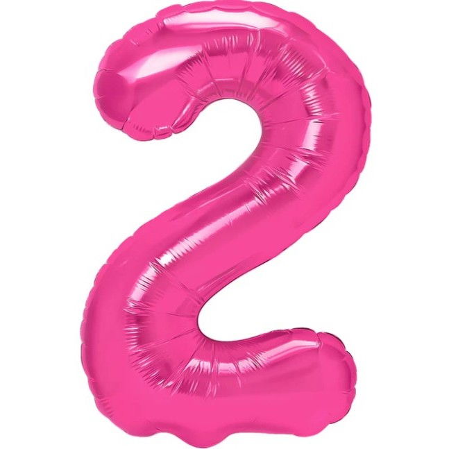 Balon din Folie Metalizata Flippy, Figurina Cifra, Tema Aniversare 40 cm, Ambalaj Individual, Pai inclus, Umflare cu Aer sau Heliu, Roz, Cifra 2 [1]
