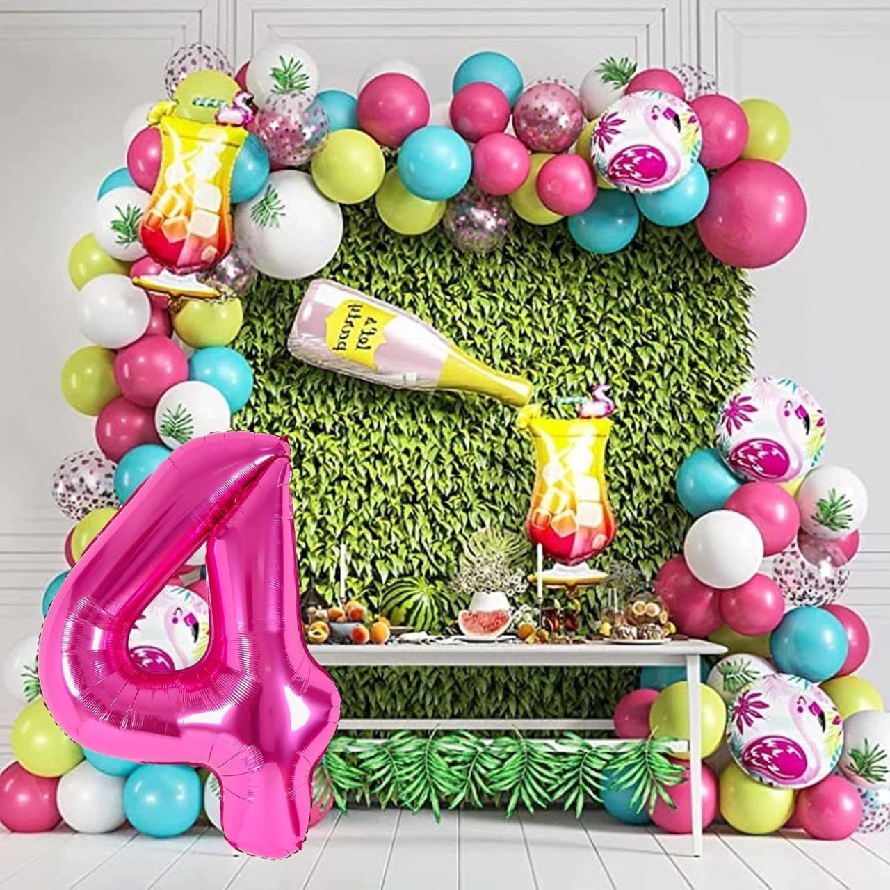 Balon din Folie Metalizata Flippy, Figurina Cifra, Tema Aniversare 40 cm, Ambalaj Individual, Pai inclus, Umflare cu Aer sau Heliu, Roz, Cifra 4 [5]