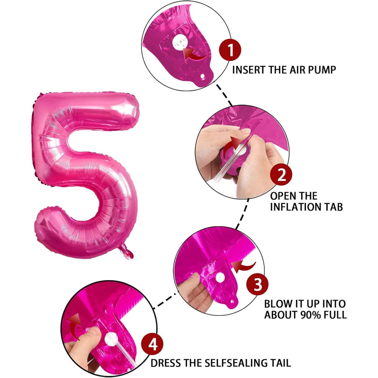 Balon din Folie Metalizata Flippy, Figurina Cifra, Tema Aniversare 40 cm, Ambalaj Individual, Pai inclus, Umflare cu Aer sau Heliu, Roz, Cifra 5 [5]